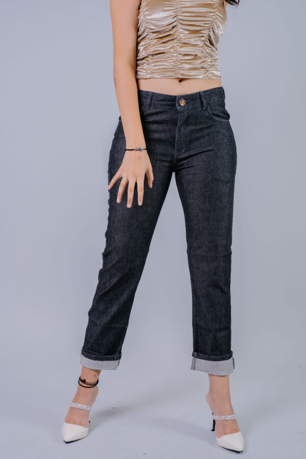 Sleek And Stylish: Mid Rise Charcoal Straight Leg Jeans