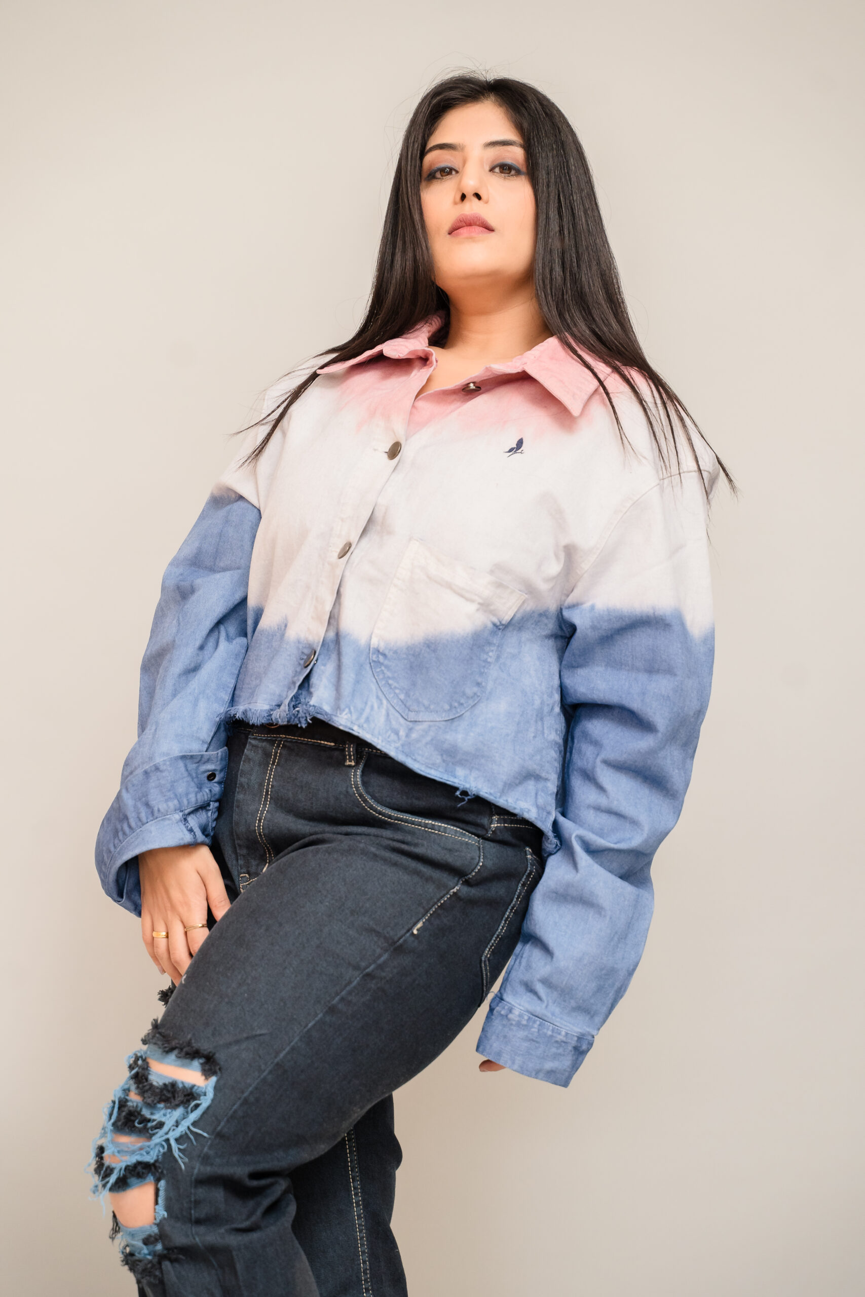 Airy Azure Distressed Denim Jacket - Wasomii